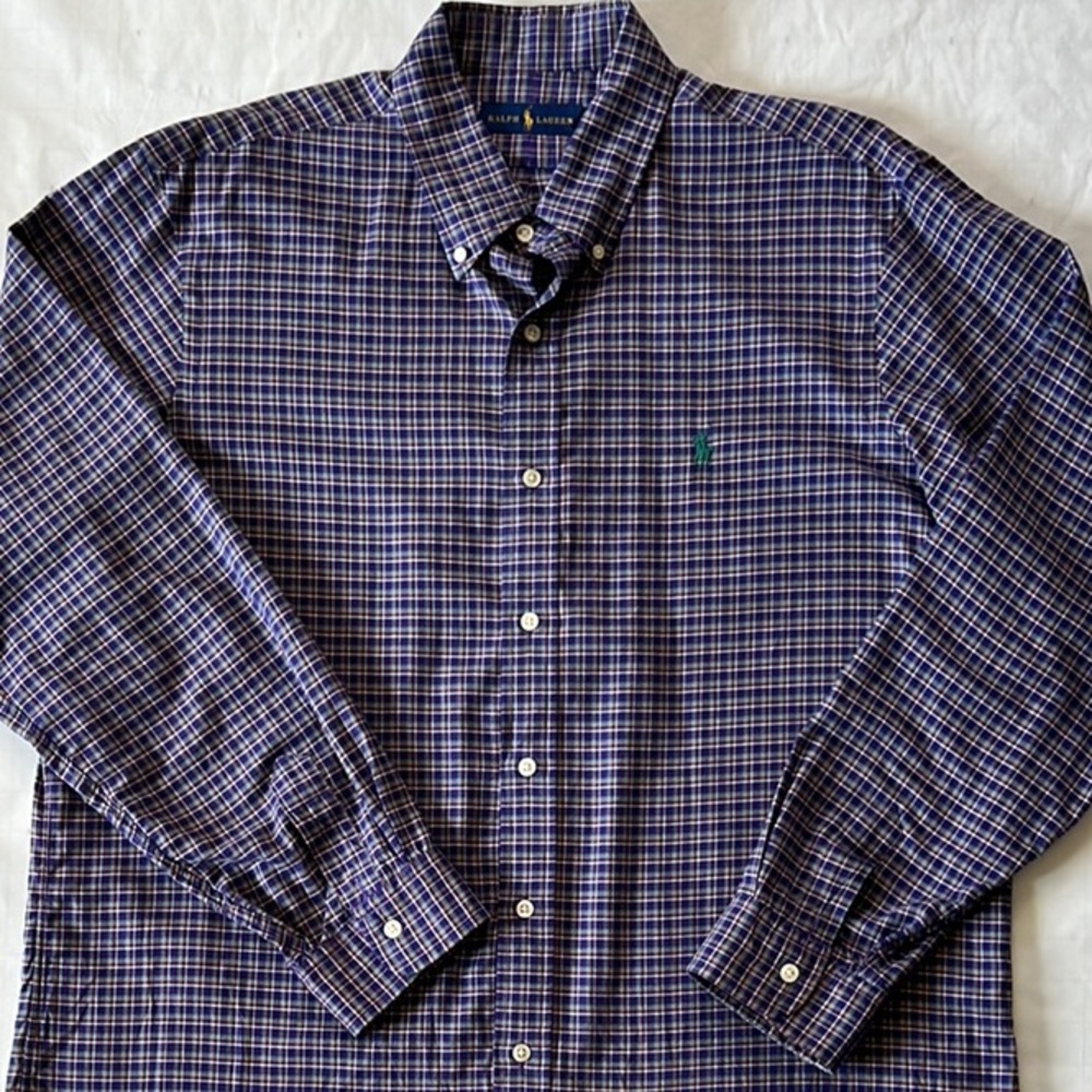 Men's Ralph Lauren Purple Checkered Button-Down Shirt - Size L